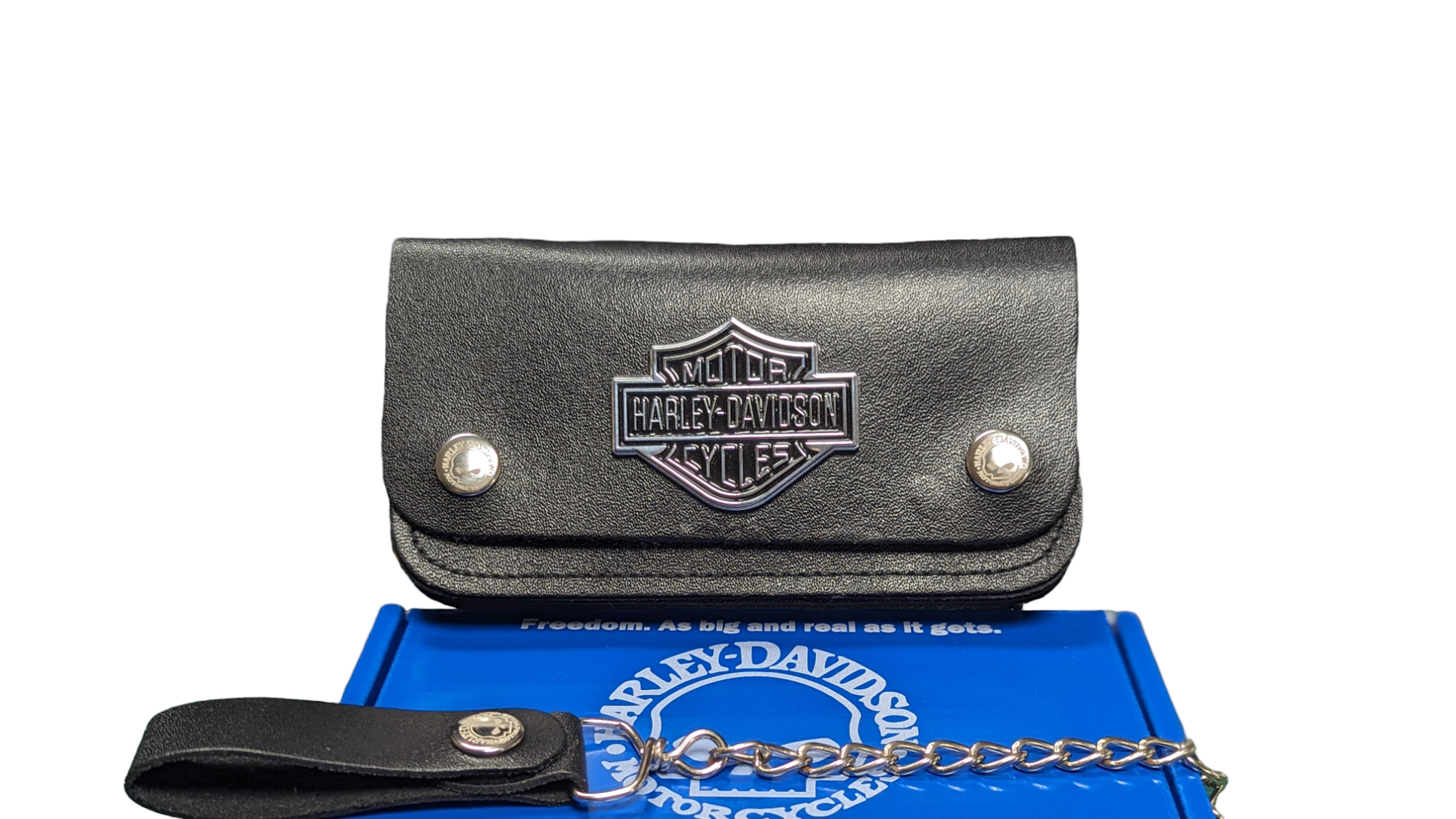 Harley Davidson Hard Leather Bikers Wallet with Safety Chain + Free Swolit Gift