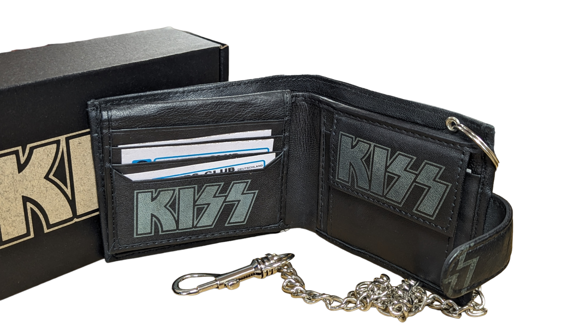 Genuine Leather, Kiss Biker Wallet with RFID , w/wo Safety Chain Gift boxed