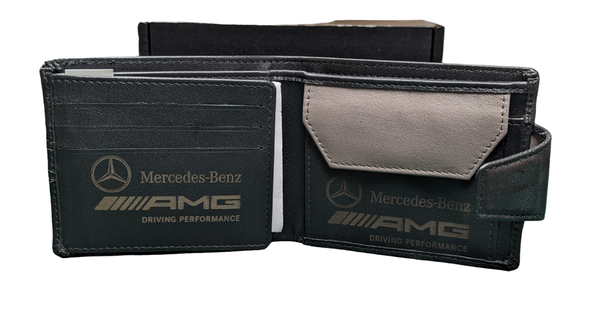 Black Elite Genuine Leather, Mercedes AMG Wallet with Rfid Blocker Stitch De Gift Boxed