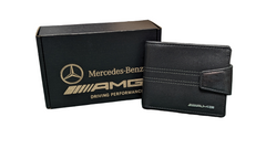 Black Elite Genuine Leather, Mercedes AMG Wallet with Rfid Blocker Stitch De Gift Boxed
