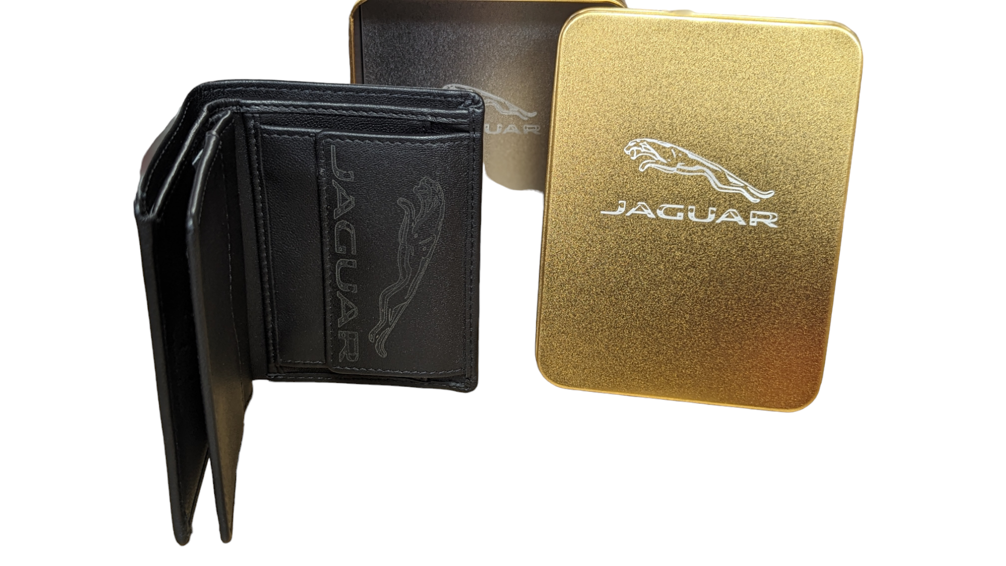 Premium Nappa Genuine Leather, Jaguar Bi Fold Wallet in a Tin Swolit RFID Blocker Gift Boxed