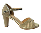 Glitter Ankle Strap Block Heel Shoes