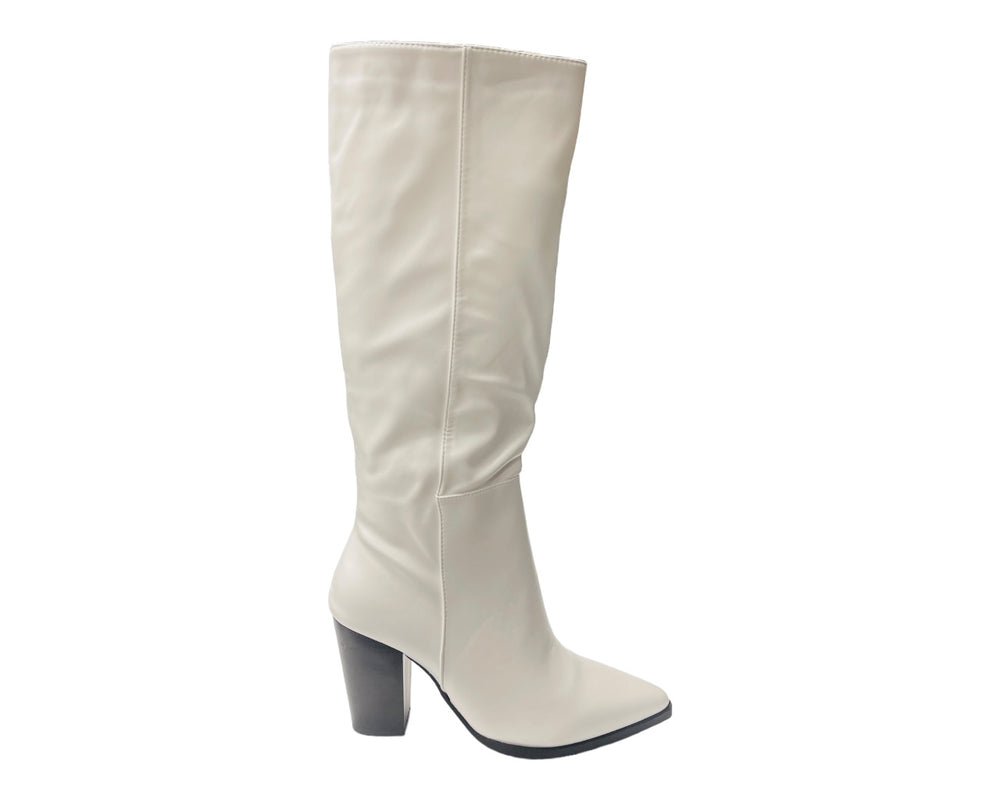 Block Heel Knee High Faux Leather Boots