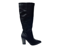 Block Heel Knee High Faux Leather Boots