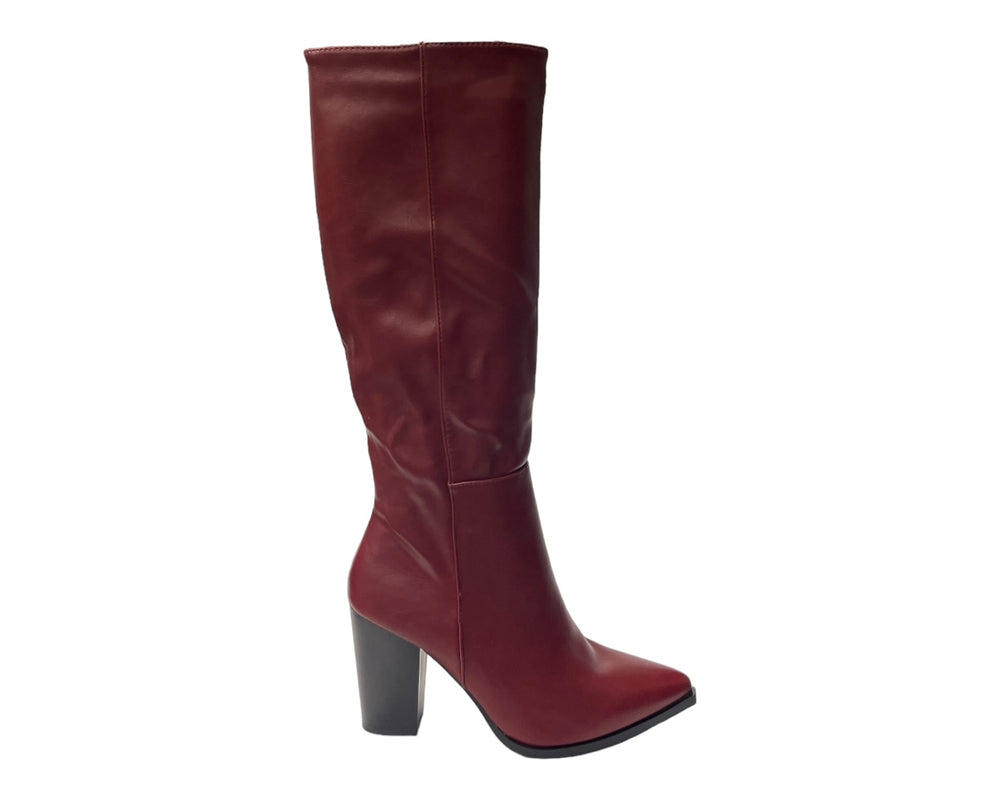 Block Heel Knee High Faux Leather Boots