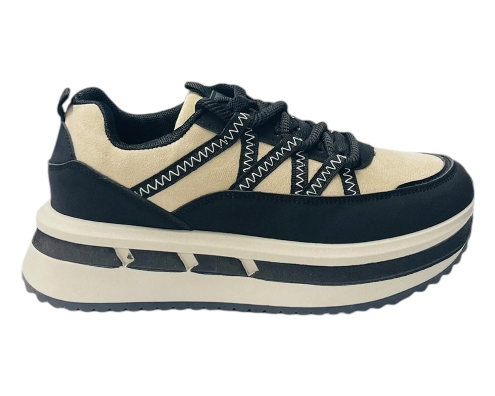 Platform Faux Leather Lace Up Trainers
