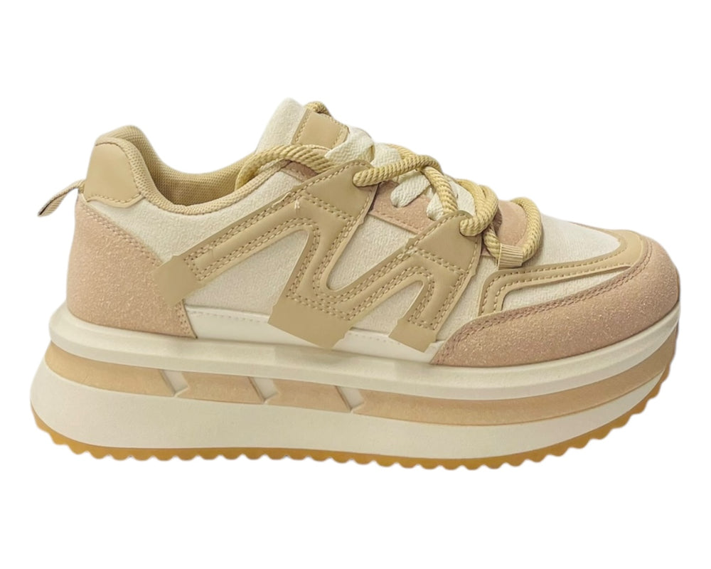 Faux Leather Lace Up Platform Trainers