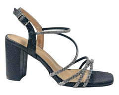 Diamante Glitter Ankle Strap Block Heel Shoes