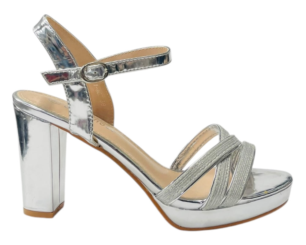 Block Heel Platform Glitter Ankle Strap Shoes