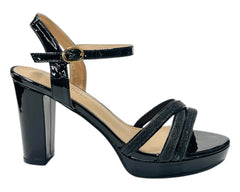 Block Heel Platform Glitter Ankle Strap Shoes