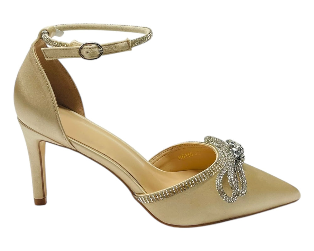 Women's Satin Diamante Open Court Shoes