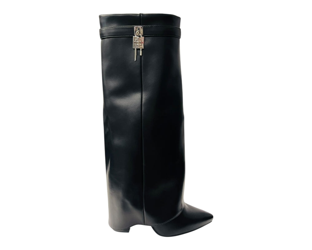 Padlock Details Knee High Fold Over Block Heel Boots Secondary image