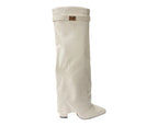 Knee High Faux Leather Fold Over Wedge Heel Boots