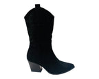 Mid Calf Embroidered Faux Suede Cowboy Boots