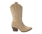 Mid Calf Embroidered Faux Suede Cowboy Boots