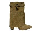 Faux Suede Fold Over Padlock Ankle Boots