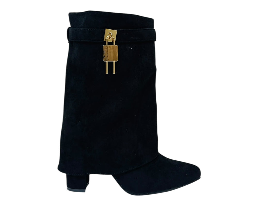 Faux Suede Fold Over Padlock Ankle Boots Secondary image