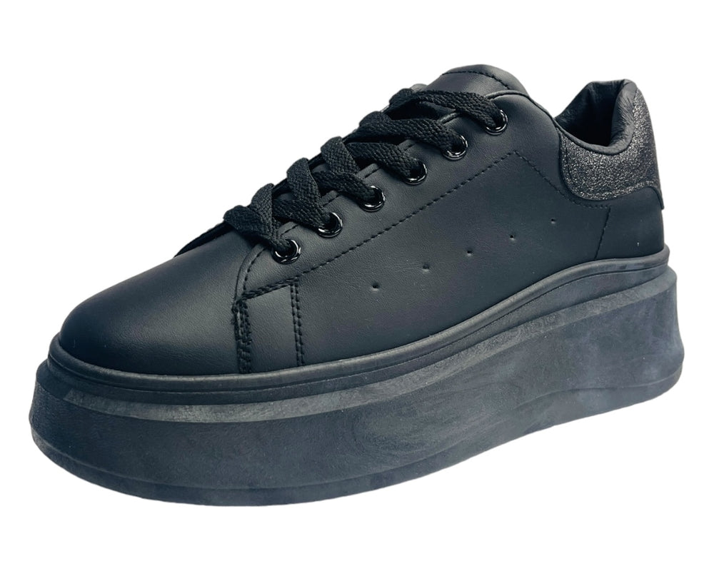 Faux Leather Chunky Sole Lace Up Trainers