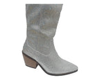 All Over Rhinestone Calf Length Zip Boots