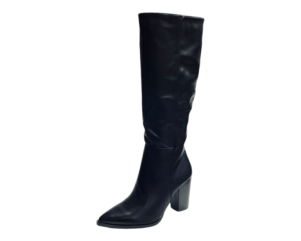 Block Heel Knee High Faux Leather Boots