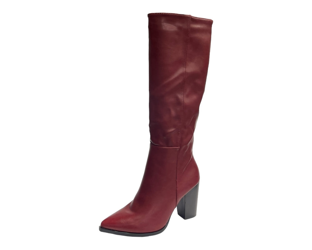 Block Heel Knee High Faux Leather Boots