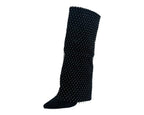 Fold Over Kneel High Diamante Fishnet Boots