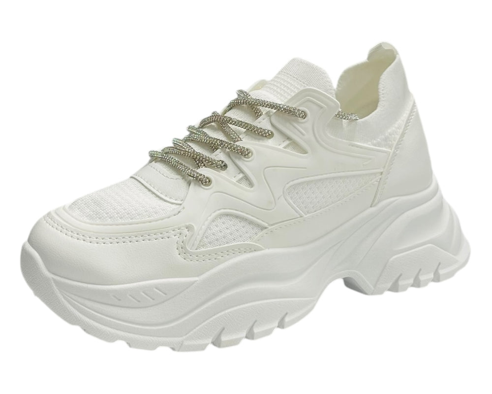 Chunky Sole Diamante Lace Trainers