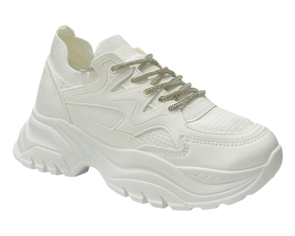 Chunky Sole Diamante Lace Trainers