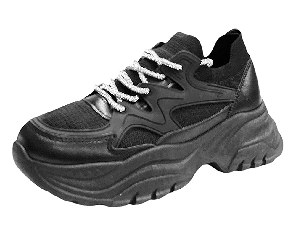 Chunky Sole Diamante Lace Trainers