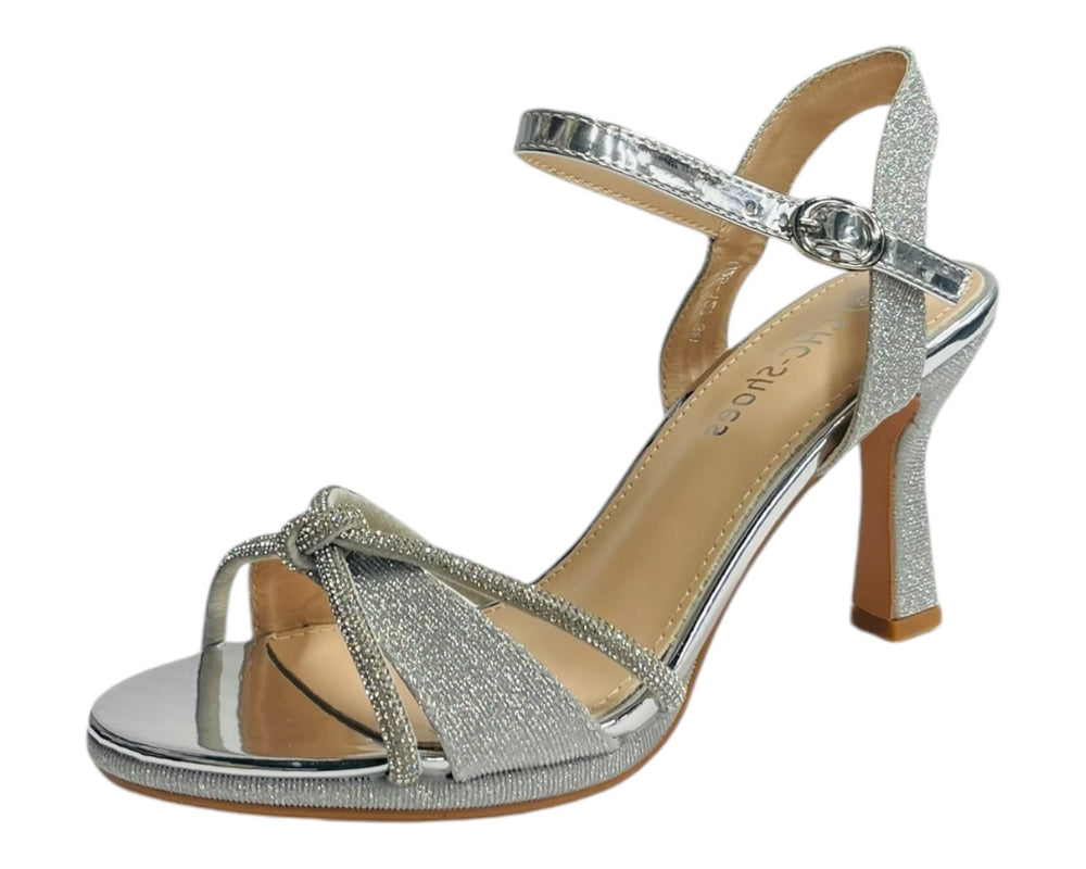 Rhinestone Glitter Ankle Strap Spool Heel Shoes