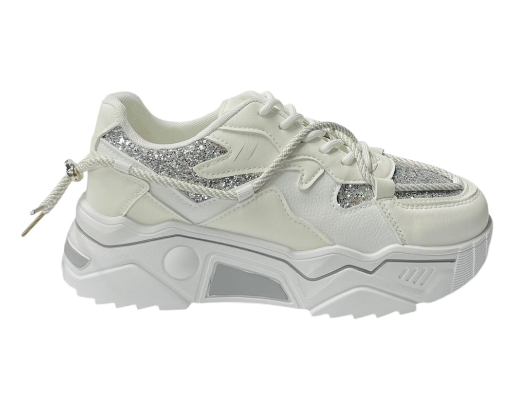 Chunky Sole Glitter Lace Up Trainers