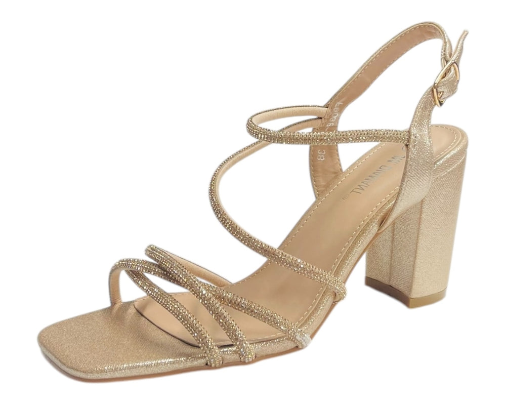 Diamante Glitter Ankle Strap Block Heel Shoes