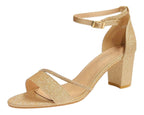 Glitter Ankle Strap Block Heel Diamante Shoes