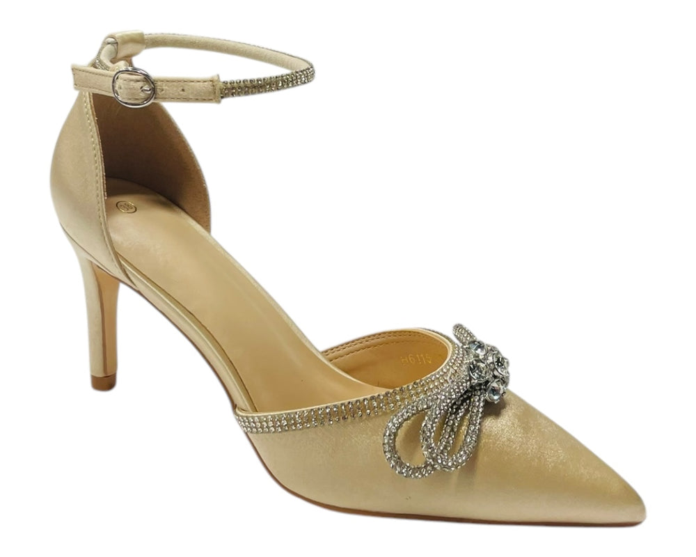 Women's Satin Diamante Open Court Shoes
