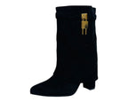 Faux Suede Fold Over Padlock Ankle Boots