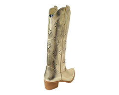 Embroidered Laser Cut Cowboy Calf Length Boots
