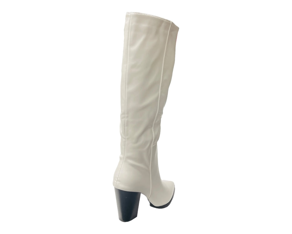 Block Heel Knee High Faux Leather Boots