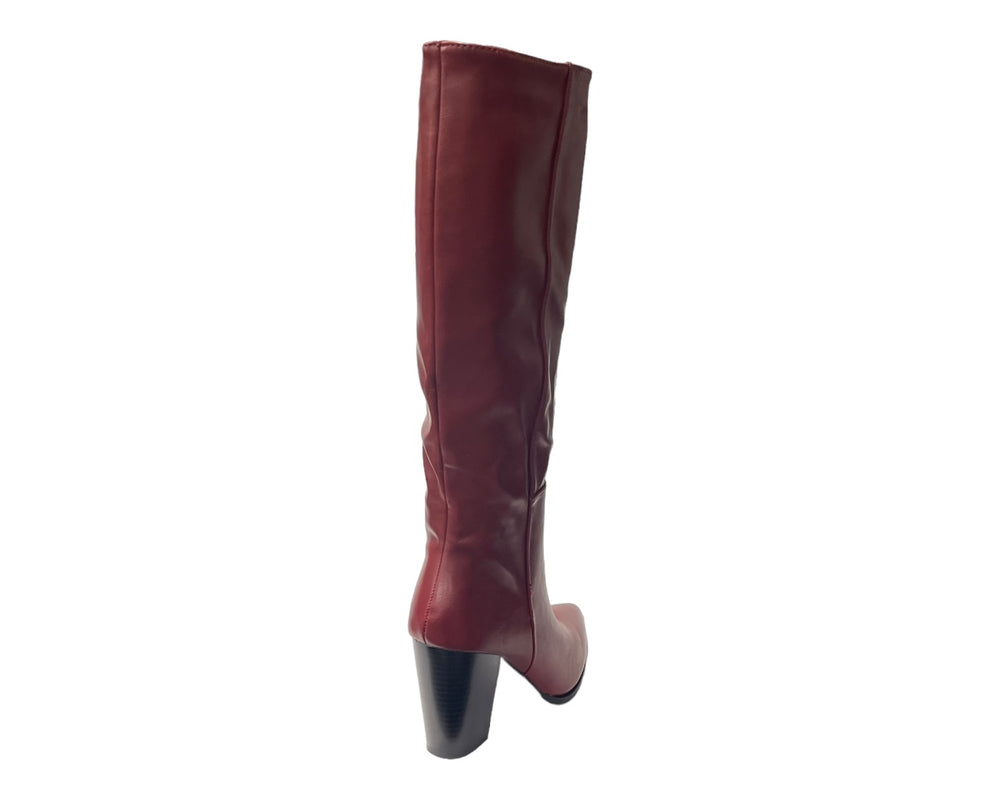 Block Heel Knee High Faux Leather Boots
