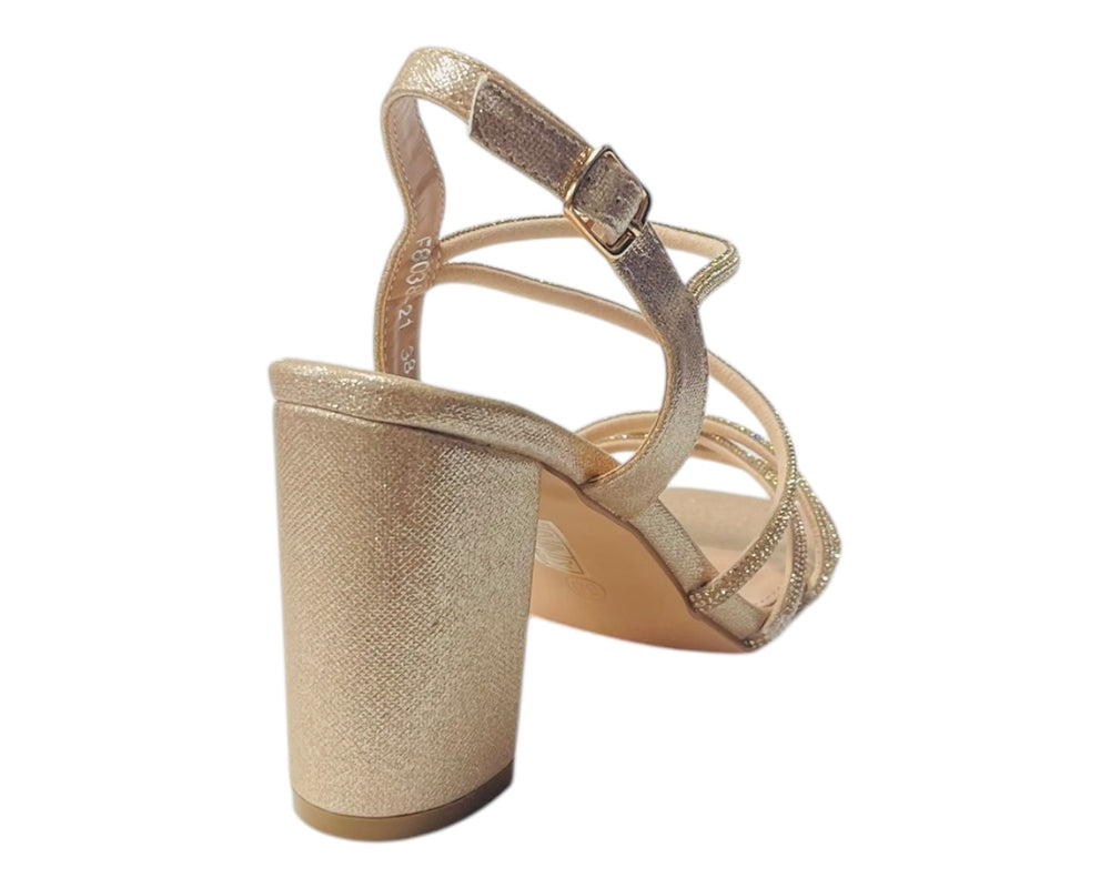 Diamante Glitter Ankle Strap Block Heel Shoes