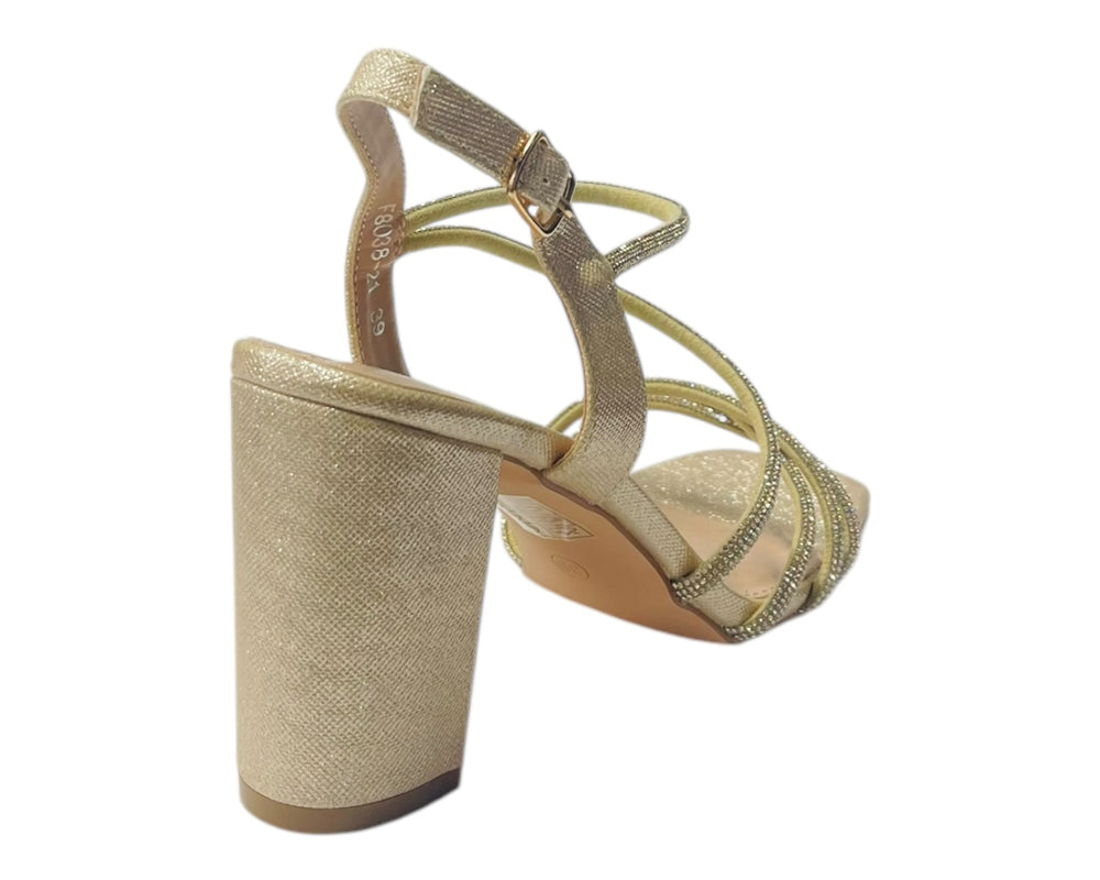 Diamante Glitter Ankle Strap Block Heel Shoes