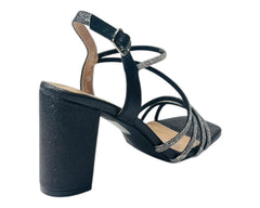 Diamante Glitter Ankle Strap Block Heel Shoes