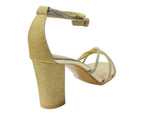 Crossover Block Heel Diamante Strappy Shoes