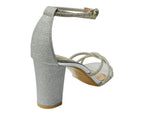 Crossover Block Heel Diamante Strappy Shoes