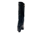 Knee High Faux Leather Fold Over Wedge Heel Boots