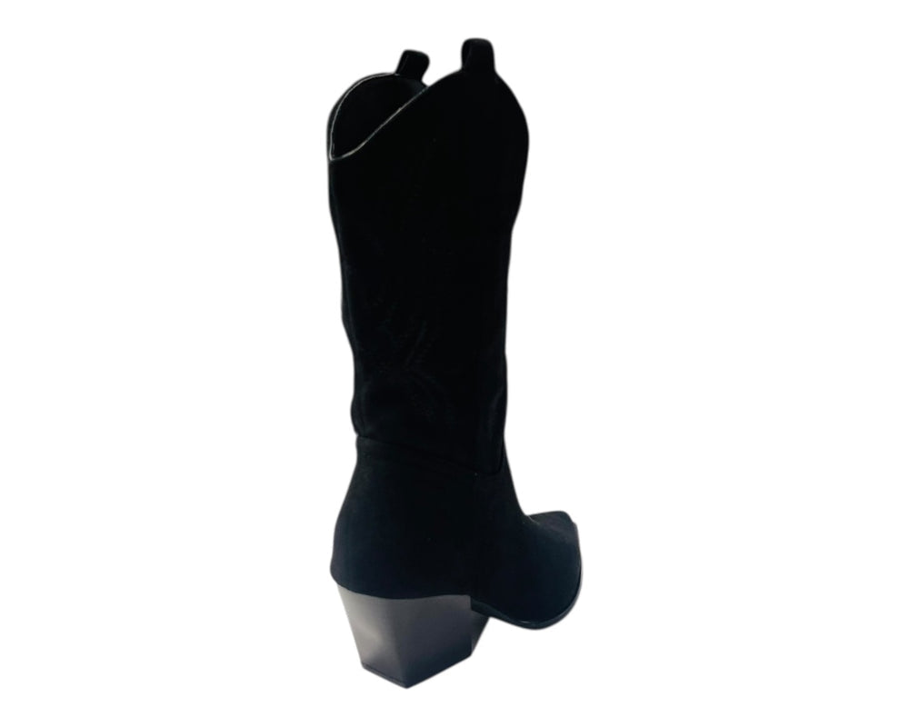 Mid Calf Embroidered Faux Suede Cowboy Boots