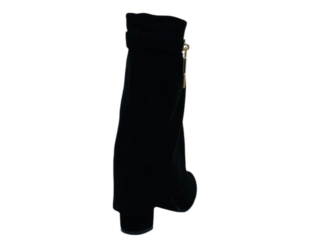 Faux Suede Fold Over Padlock Ankle Boots