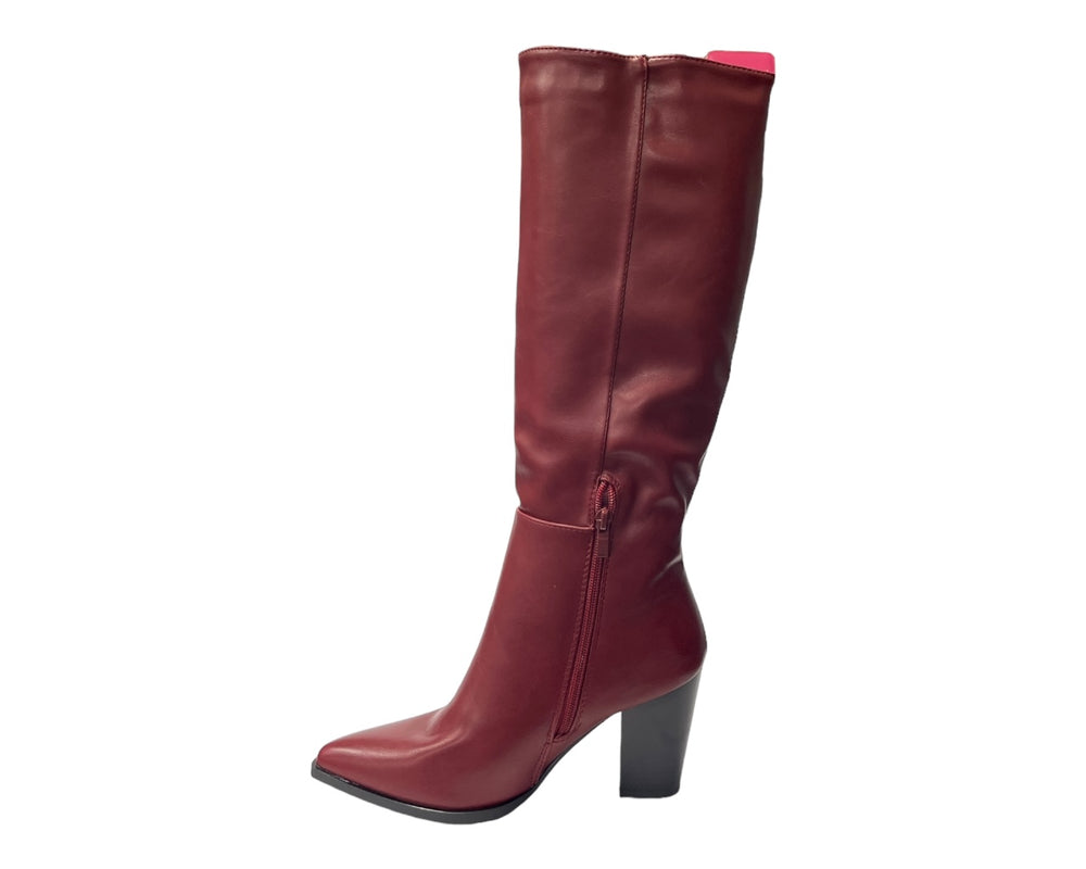 Block Heel Knee High Faux Leather Boots