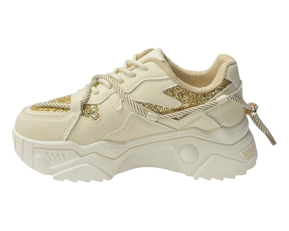 Chunky Sole Glitter Lace Up Trainers