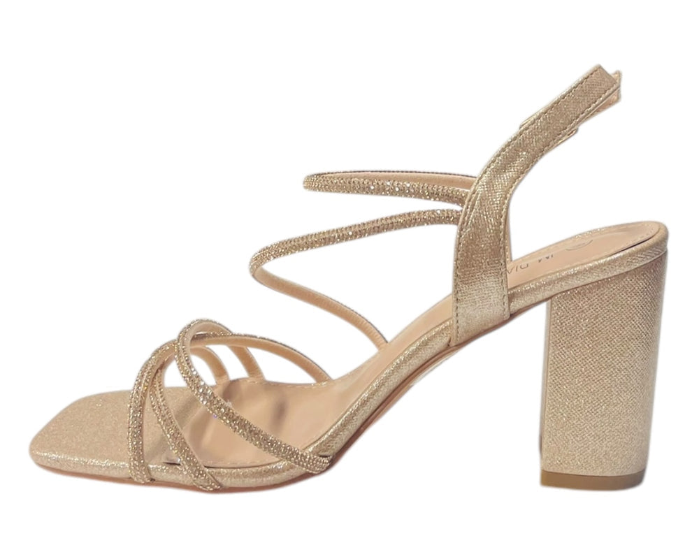 Diamante Glitter Ankle Strap Block Heel Shoes