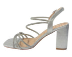 Diamante Glitter Ankle Strap Block Heel Shoes